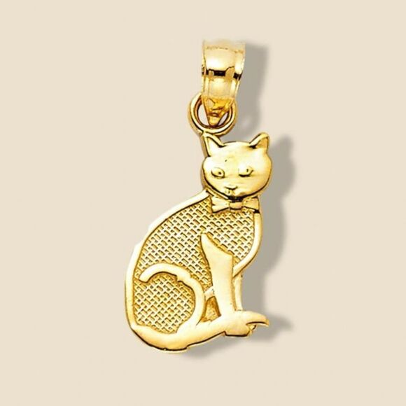 14k Solid Gold Cat Charm | Dainty Cat Pendant | Fine Jewelry by Tehrani Jewelry - Picture 1 of 5